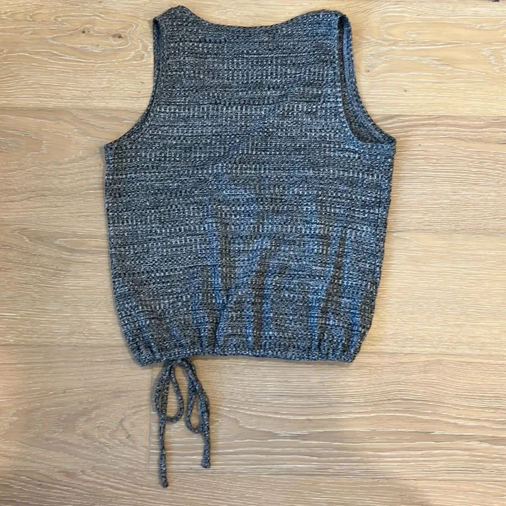 Express Gray Knit Tank Top Deep V Tie Waist Casual Top Sweater Shirt Size Small - Picture 5 of 7